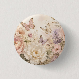 Elegant Watercolor Floral & Butterfly 3 Cm Round Badge