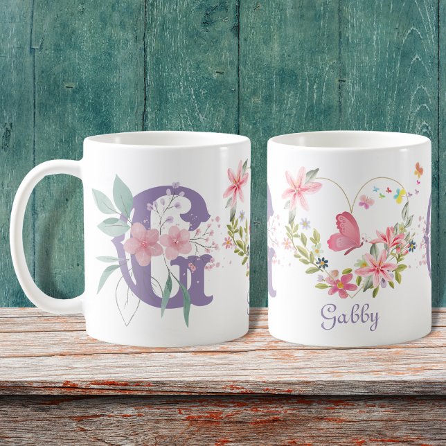 Elegant Watercolor Floral Butterfly Monogram G Coffee Mug (Creator Uploaded)