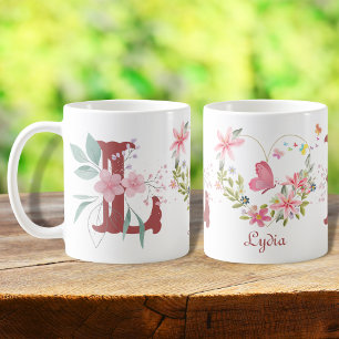 Elegant Watercolor Floral Butterfly Monogram L Coffee Mug