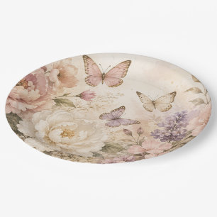 Elegant Watercolor Floral & Butterfly Paper Plate