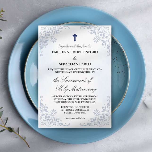 Elegant Watercolor Floral Catholic Nuptial Mass Invitation (Creator Uploaded)