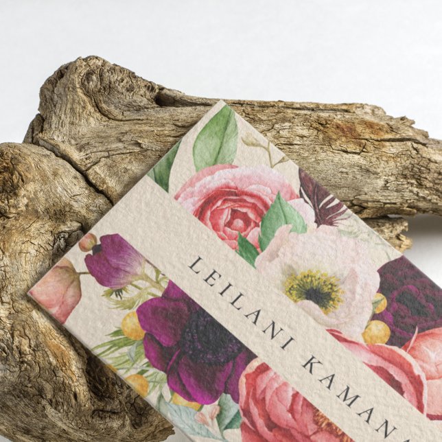 Elegant Watercolor Floral Champagne Business Card (Creator Uploaded)
