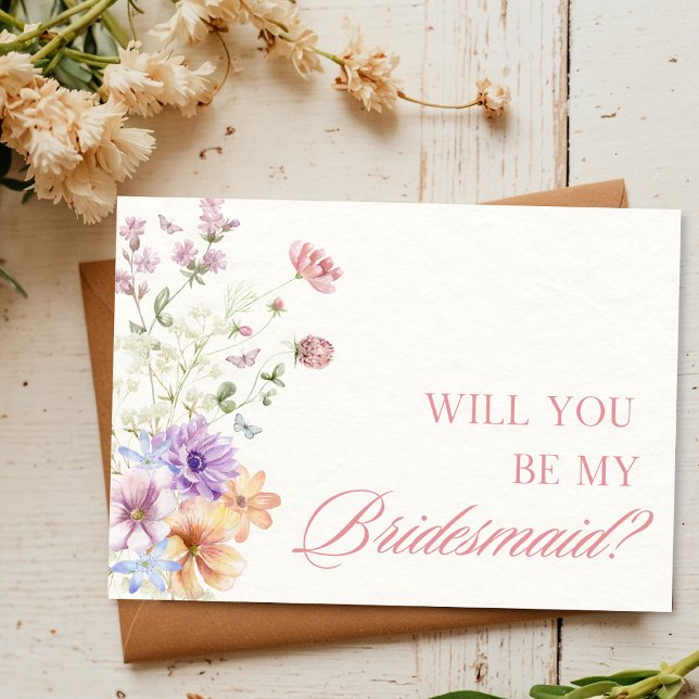 Elegant Watercolor Floral Chic Bridesmaid Proposal Card (Creator Uploaded)