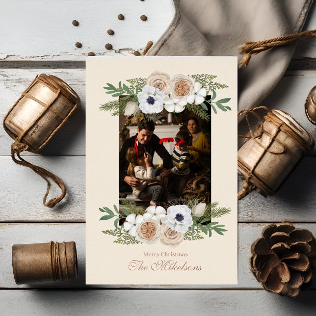 Elegant Watercolor Floral Christmas  Foil Holiday Card (Creator Uploaded)