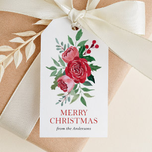 Elegant Watercolor Floral Christmas Gift Tags