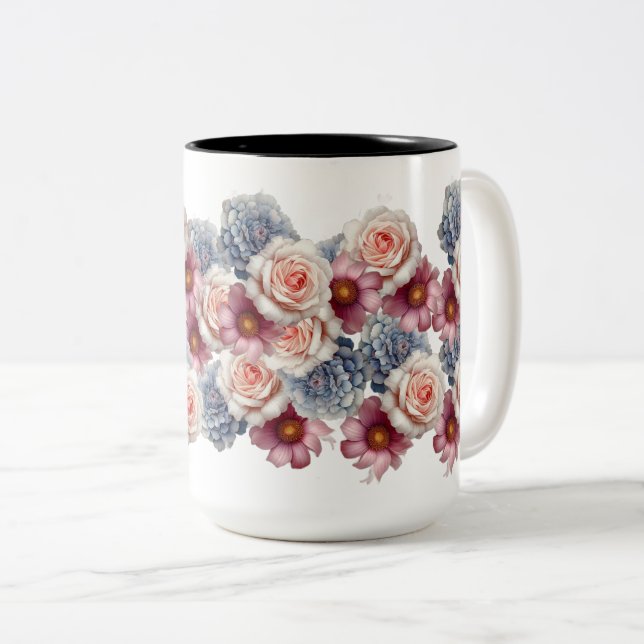 Elegant Watercolor Floral Coffee Mug - Pastel Rose (Front Right)