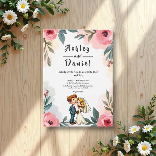Elegant Watercolor Floral Couple Summer Wedding Invitation (Creator Uploaded)