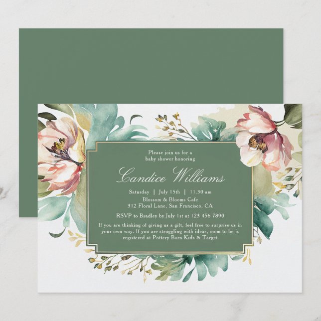 Elegant Watercolor Floral Couples Baby Shower Invitation (Front/Back)