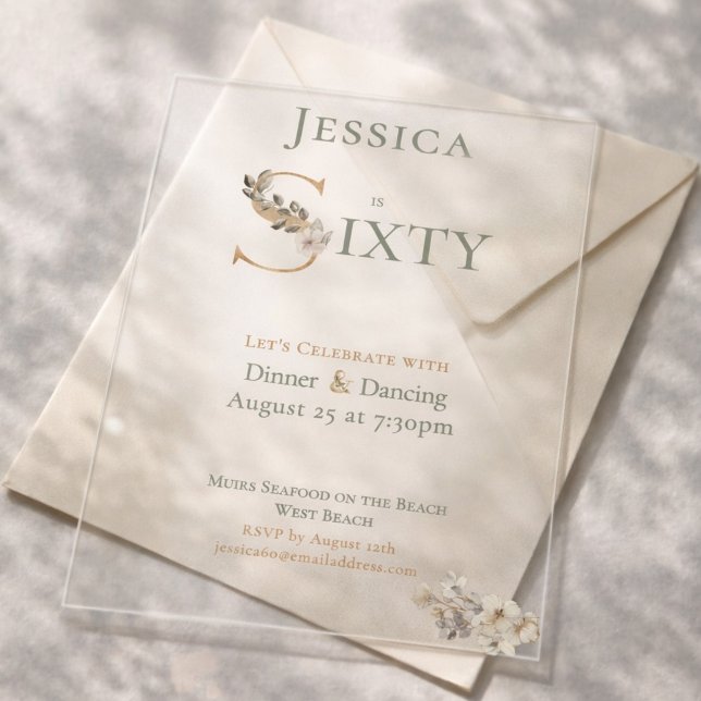 Elegant Watercolor Floral Cream 60th Birthday  Acrylic Invitations (Creator Uploaded)