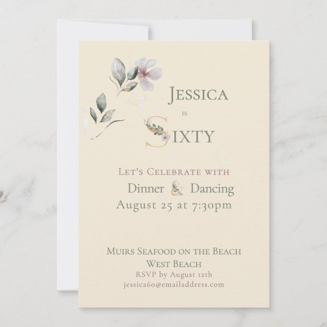 Elegant Watercolor Floral Cream 60th Birthday  Invitation (Front)