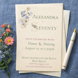 Elegant Watercolor Floral Cream 70th Birthday Invitation