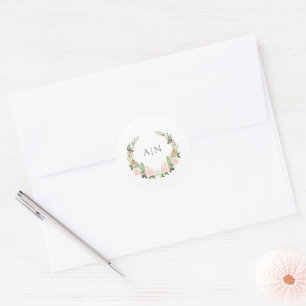 Elegant Watercolor Floral Crest Wedding Classic Round Sticker