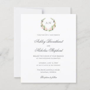 Elegant Watercolor Floral Crest Wedding Invitation