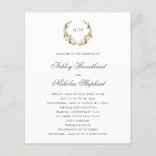 Elegant Watercolor Floral Crest Wedding Program