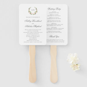 Elegant Watercolor Floral Crest Wedding Program Hand Fan