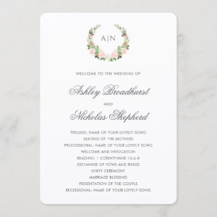 Elegant Watercolor Floral Crest Wedding Programme