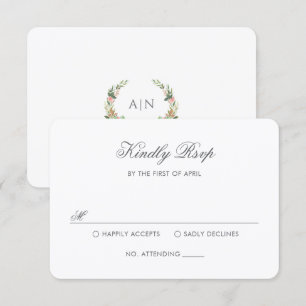 Elegant Watercolor Floral Crest Wedding RSVP Card