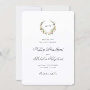 Elegant Watercolor Floral Crest Wedding Save The Date