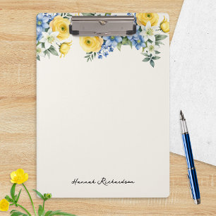 Elegant Watercolor Floral Custom Name Clipboard