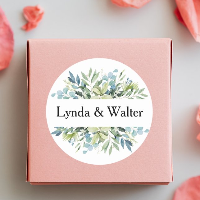 Elegant Watercolor Floral Custom Wedding Classic Round Sticker (Creator Uploaded)