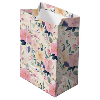 Elegant Watercolor Floral Design Pink  Medium Gift Bag