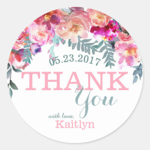 Elegant Watercolor Floral Drop Thank You Classic Round Sticker