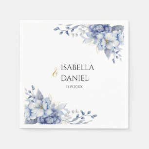 Elegant Watercolor Floral Dusty Blue Powder Blue Napkin