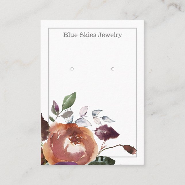 Elegant Watercolor Floral Earring Display Card (Front)