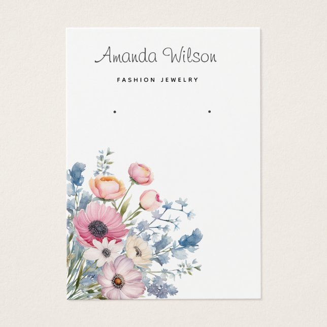 Elegant watercolor floral earring display card  (Front)