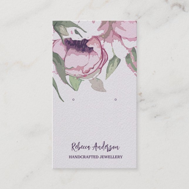 Elegant Watercolor Floral Earrings Display Business Card (Front)