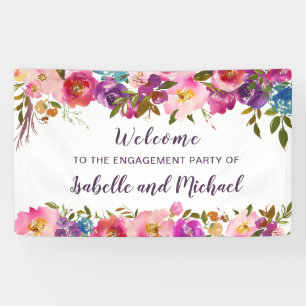 Elegant Watercolor Floral Engagement Party Welcome Banner