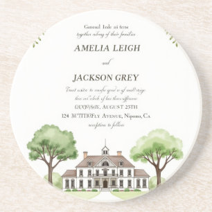 Elegant Watercolor Floral Estate Wedding Sandstone Coaster