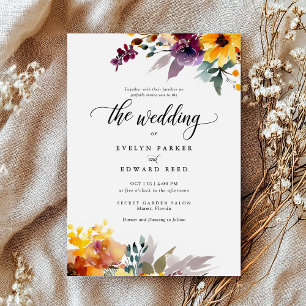 Elegant Watercolor Floral Fall Wedding Invitation