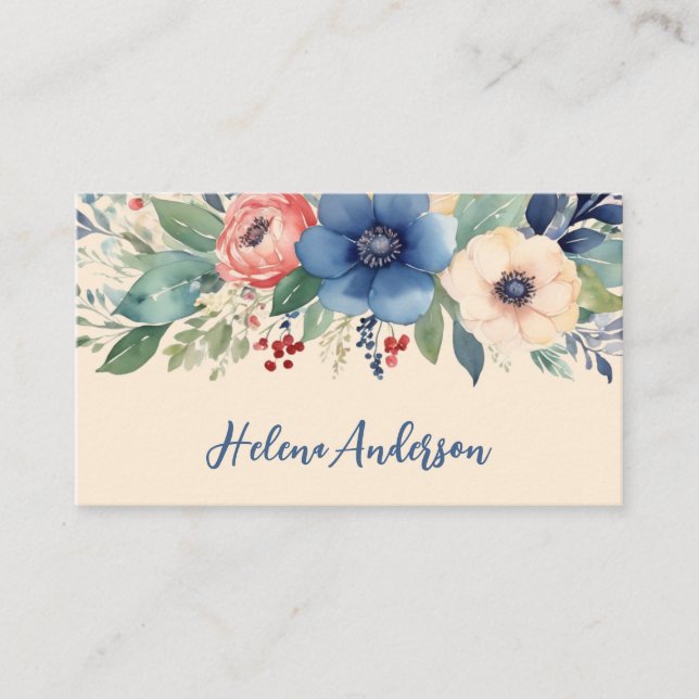Elegant Watercolor Floral Feminine  Business Card (Front)