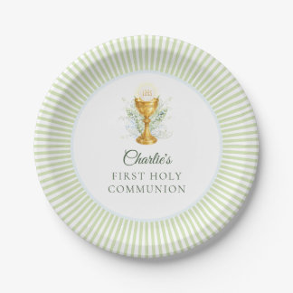 Elegant Watercolor Floral First Holy Communion Paper Plate