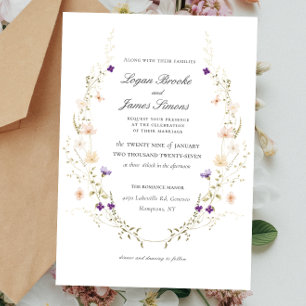 Elegant Watercolor floral frame Wedding Invitation