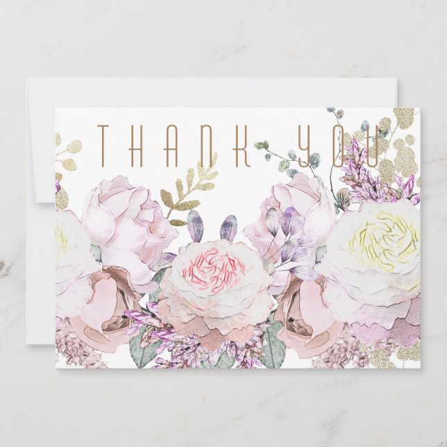 Elegant Watercolor Floral Funeral Thank You Card (Front)