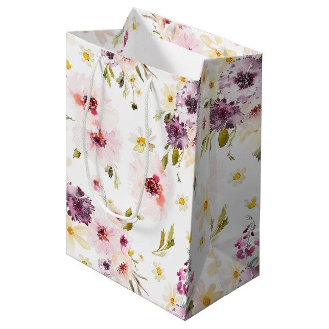 Elegant Watercolor Floral Gift Bag (Front Angled)