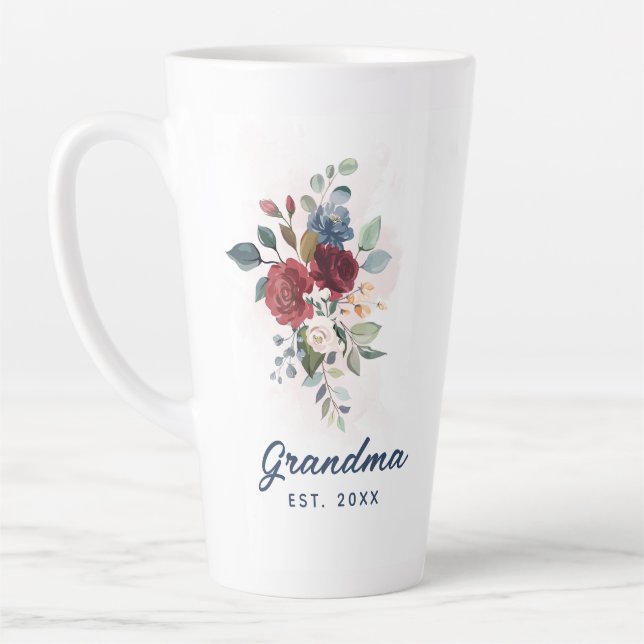 Elegant Watercolor Floral Grandma Custom Latte Mug (Left)