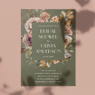 Elegant watercolor floral green bridal shower invitation