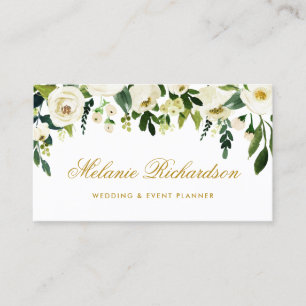 Elegant Watercolor Floral Green Gold Business Card