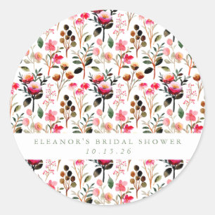 Elegant Watercolor Floral Greenery Custom Wedding  Classic Round Sticker