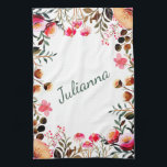 Elegant Watercolor Floral Greenery Personalised Tea Towel<br><div class="desc">Elegant Watercolor Floral Greenery Personalised Kitchen Towel</div>