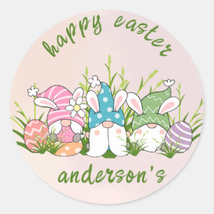 Elegant Watercolor Floral- Happy Easter  Classic Round Sticker