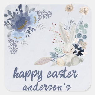 Elegant Watercolor Floral- Happy Easter  Square St Sticker