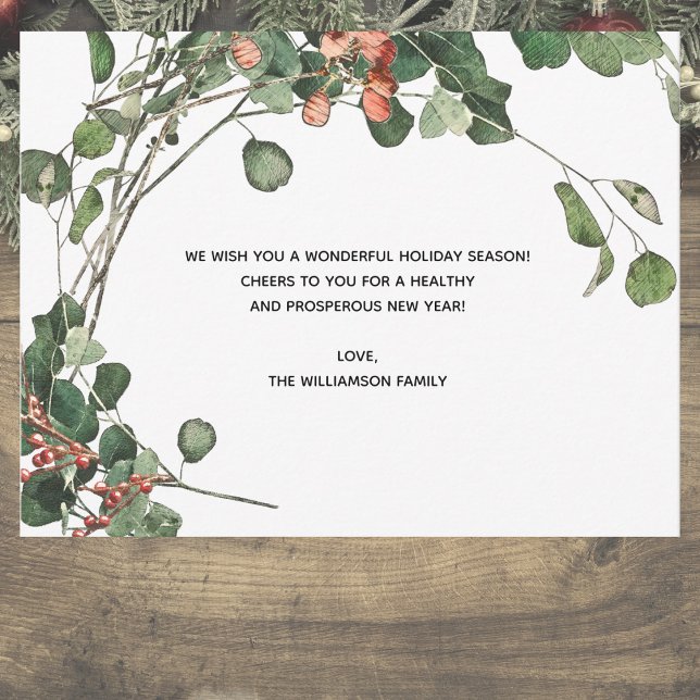 Elegant Watercolor Floral Holiday (Elegant and lovely holiday Christmas cards. Watercolor art style. Festive and floral.)