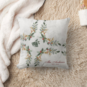 Elegant Watercolor Floral Holiday Christmas Family Cushion