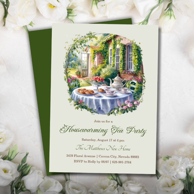 Elegant Watercolor FLoral Housewarming Tea Party Invitation (Creator Uploaded)