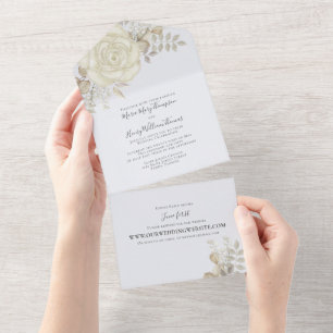 Elegant Watercolor Floral Ivory Via Website Cream All In One Invitation