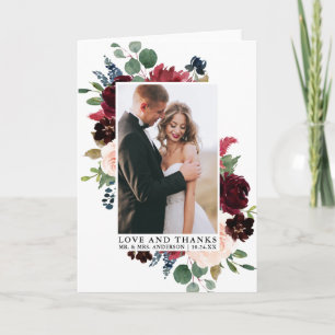 Elegant Watercolor Floral Love Thanks Fold Thank You Card